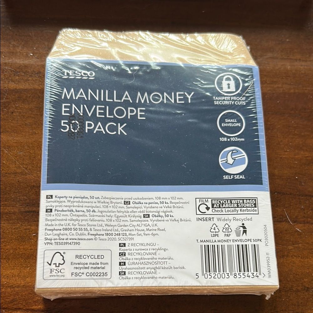 Tesco Manilla Money Envelope 50 Pack